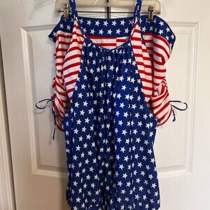 Hanna Nikole Tankini Swimsuit Set Womens 26W Multicolor Stars & Stripes